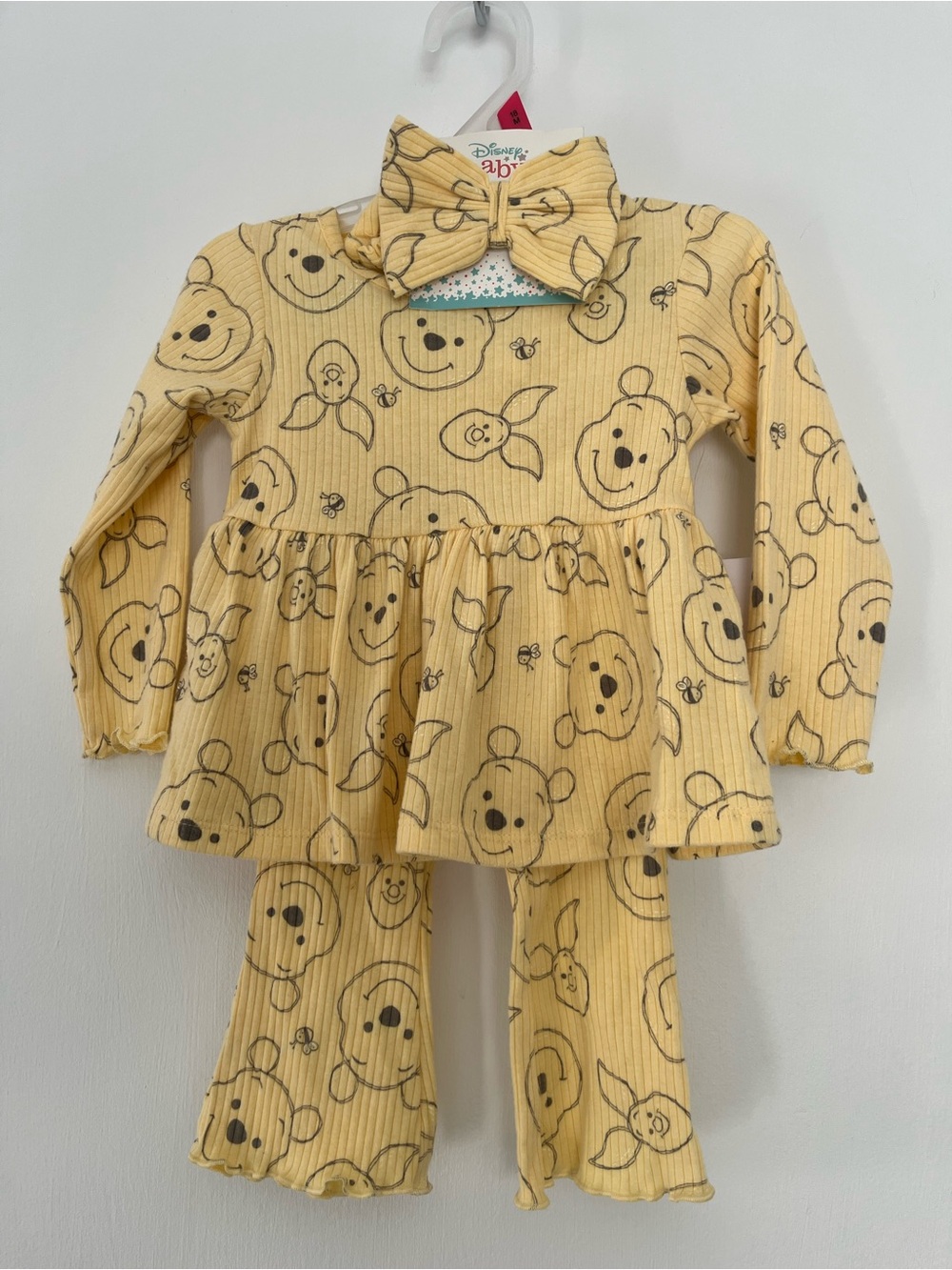 Disney Yellow Winnie the Pooh Girls Pajama Set with Bow Accent